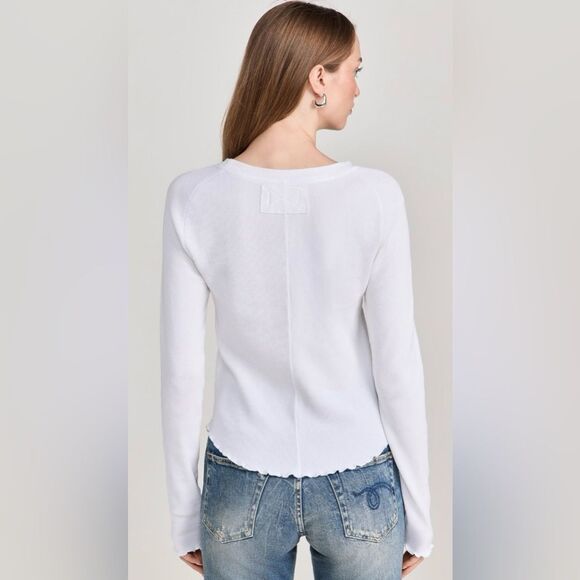 free people M Easy Does It White Crewneck Waffle Knit Long Sleeve Thermal - Picture 3 of 16